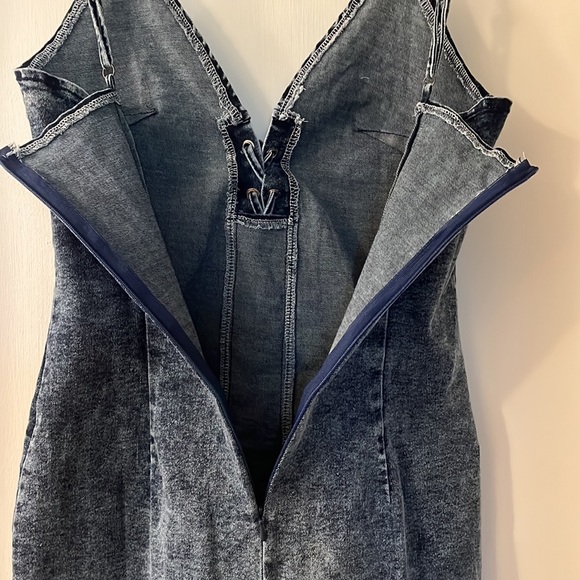 Denim Lace Front Mini Dress - Picture 7 of 12